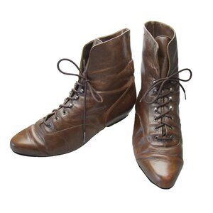 Vintage 80s Granny Victorian Fairycore Fold-Over Leather Ankle Riding Boots 9